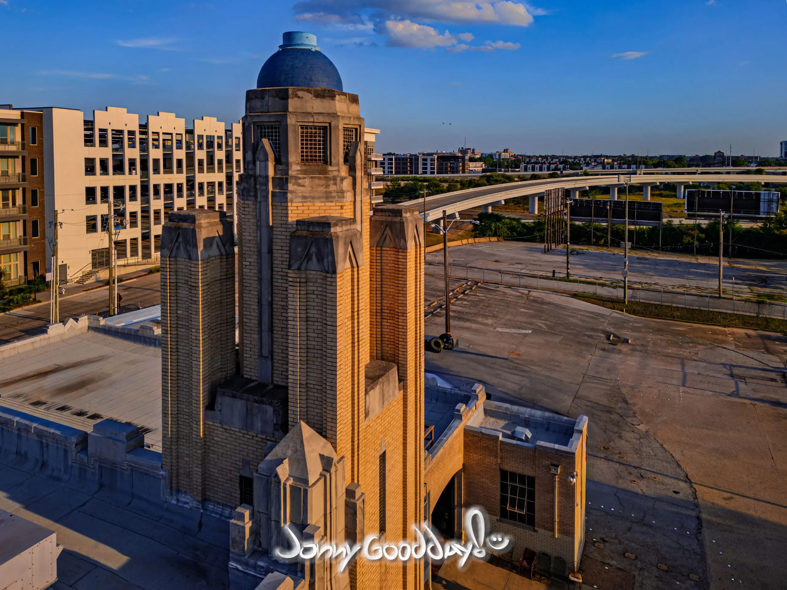 Aerial view of historic Fort Worth Fire Station No. 2 near downtown