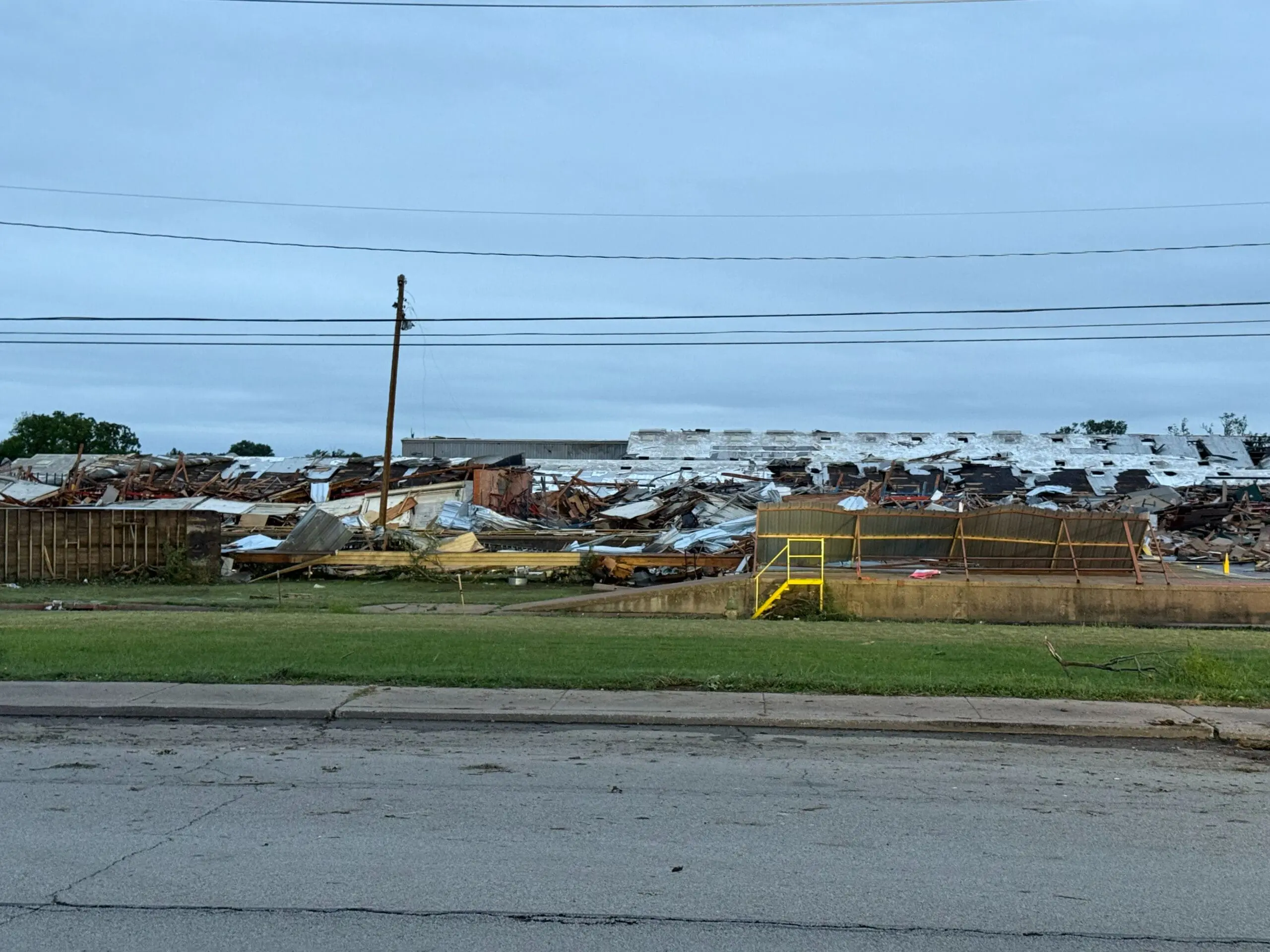 A large industrial building in Mineral Wells heavily damaged by the April 2026 tornado
