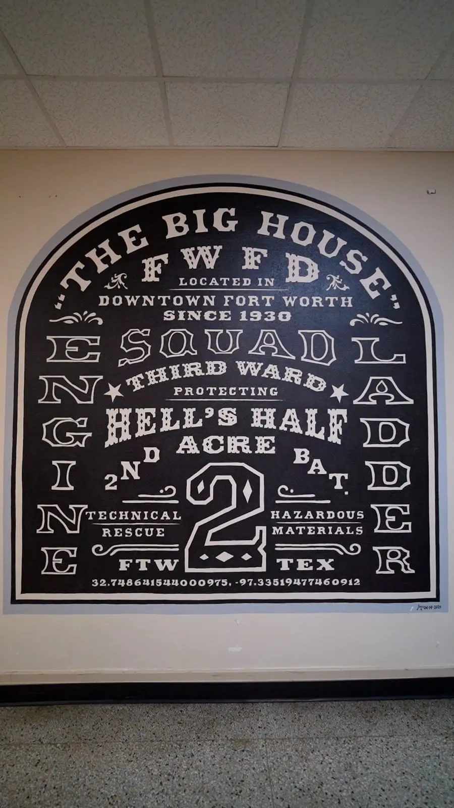 Fire Station No. 2 mural honoring the station and Fort Worth firefighters