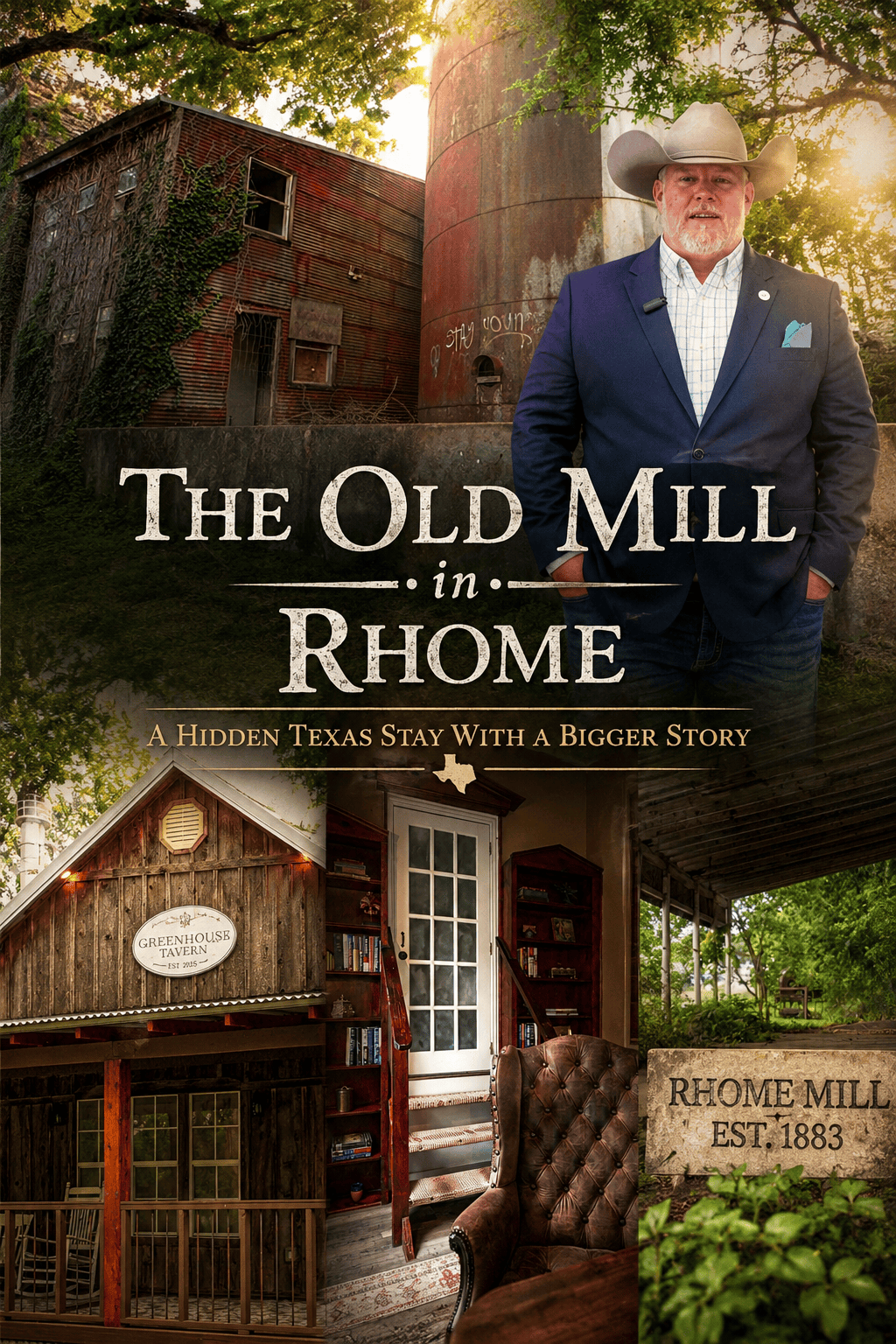 Brian Walker at the Old Mill in Rhome with the mill and restored guest suites