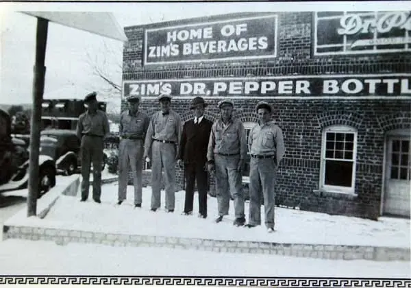A historic black-and-white photograph of the Zim’s bottling operation in Strawn, Texas.