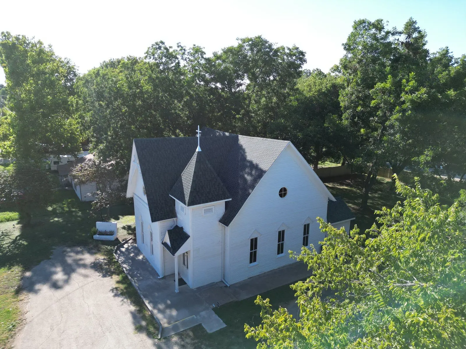 Aerial view of the historic First Christian Church of Chico