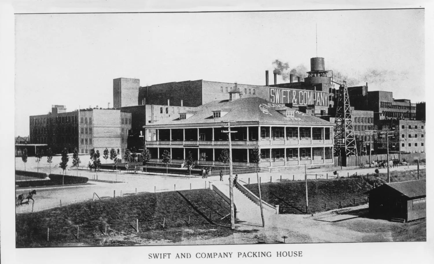 Historic view of the Swift and Company packing house in Fort Worth