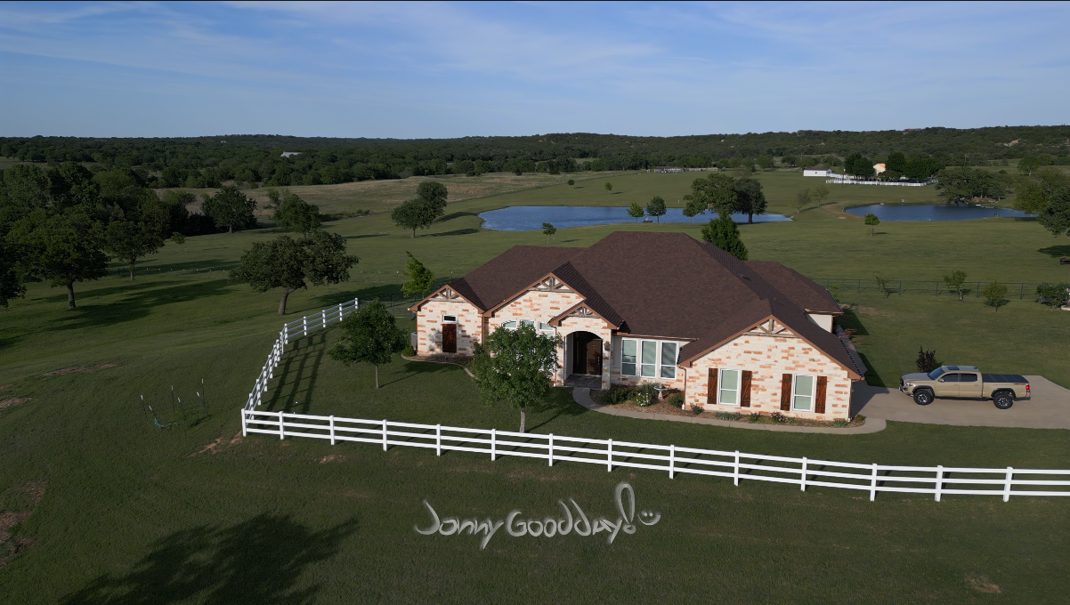 Aerial view of Glen and Vicki Zell’s rebuilt home and surrounding property in 2026.